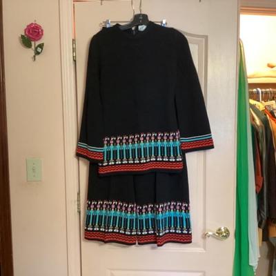 Yvonne of Beverly Hills knit sweater and pants with Yei decoration. C. 1970