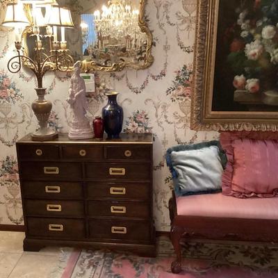 Baker campaign chest and Cloisonne vases