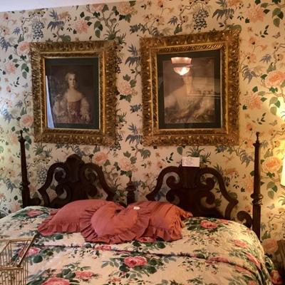 Henredon queen bed also 2 side chests armoire and dresser