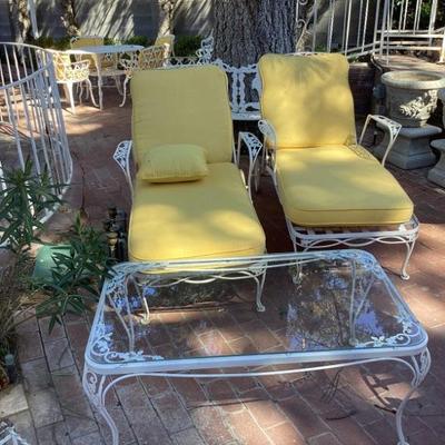 Vintage Woodard loungers, matching table