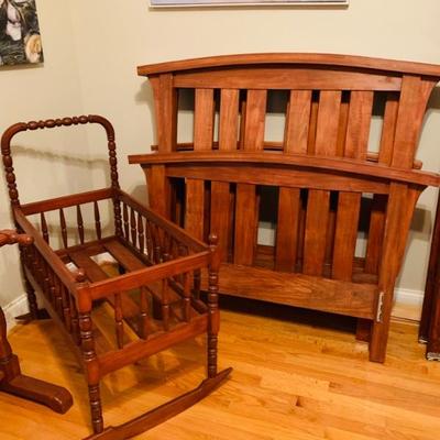 Handmade cradle and twin beds.
