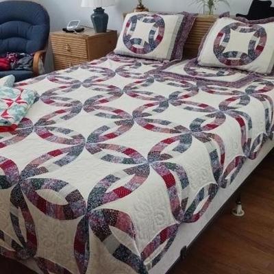 MCM queen bed with bedding & free very clean mattress