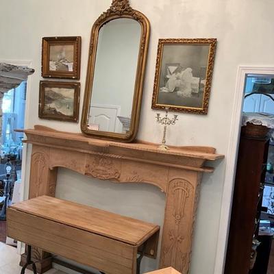 Gabby Home drop leaf table and hand carved mantle