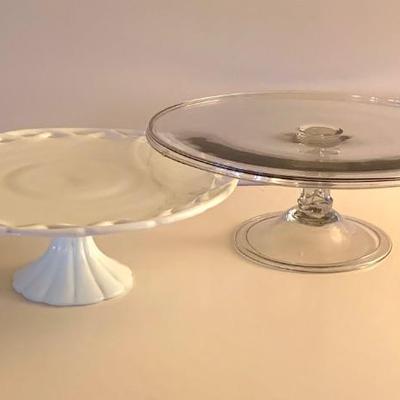 Cake stand on right is hand blown glass