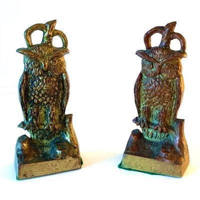 Antique brass owl bookends, ht. 9 1/2â€