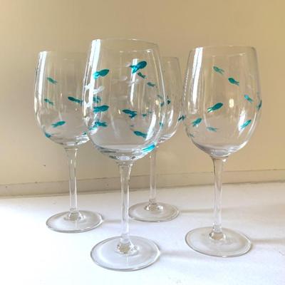 Cynthia Towley etched fish blue/clear wines
