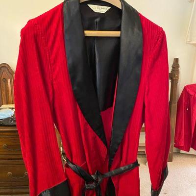 Vintage Red, Black Corduroy silk smoking jacket, by Sea Island
