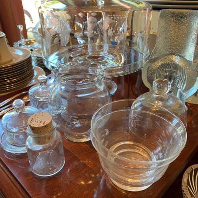 Large collection of Etched Crystal by Princess House, Pair Vintage Blenko Pilgram Boodkends 