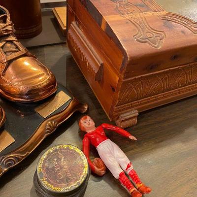 Cedar Box, Antique Doll, Bronze Baby Shoes