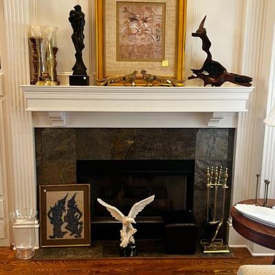Original Sculpture, Austin Productions, Fireplace Tools, Mahogany Side Table
