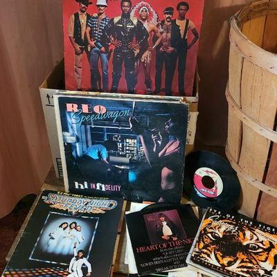 Vintage vinyl, cassettes, and 8-track tapes.