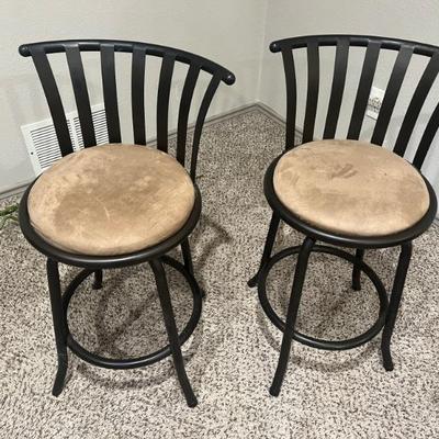 Two nice metal bar stools that  may need necoverings for suede seats. 2 for $30
