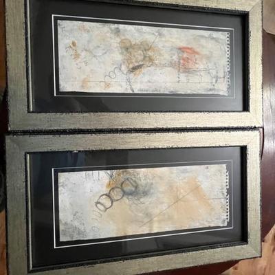 Modern Original Abstract Framed Drawings 2/$150.00