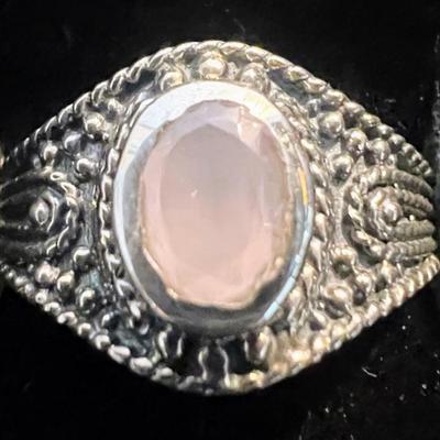 Oval Rose Quartz in Elegant Sterling Silver Ring Band. Size 6 $35.00