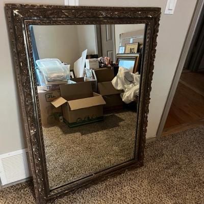 1950s Large Thompson Mirror is heavy and in beautiful frame. $200.