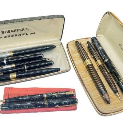 Collection Vintage Fountain Pens, Mechanical Pencils, MONITOR, SHEAFFER, PARKER, ESTERBROOKS
