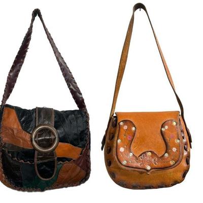 Vintage 1970's Patchwork & Tooled Leather Purses
