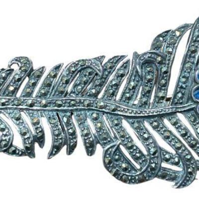 Sterling Silver & Marcasite Feather Brooch
