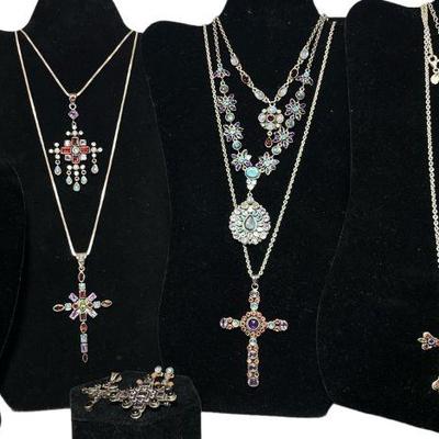 Collection Sterling Silver Cross Necklaces, Earrings
