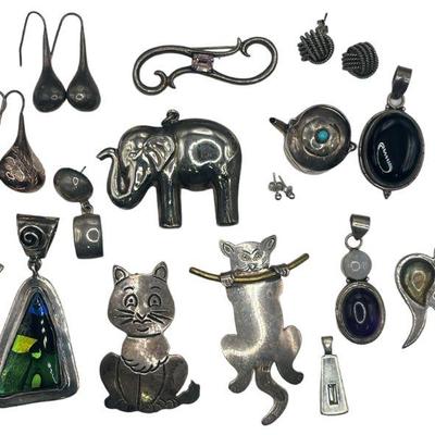 Collection Assorted Postmodern Mostly Sterling Silver Jewelry
