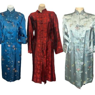 Three Vintage Japanese Silk Embroidered Dresses
