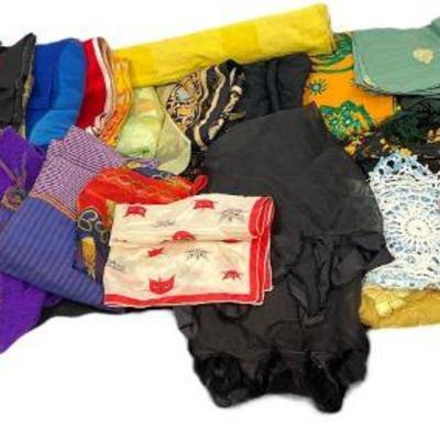 Large Collection Vintage Silk, Fur, Scarves, Shawls
