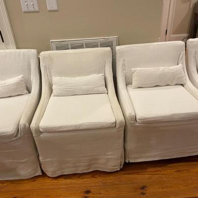 Restoration hardware dining chairs with removable white linen covers 8 available $200 each