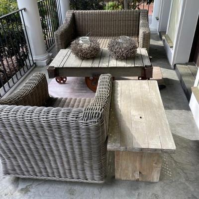 Restoration Hardware outdoor furniture swivel armchair $300 including cushions loveseat $600 including cushions (not shown)