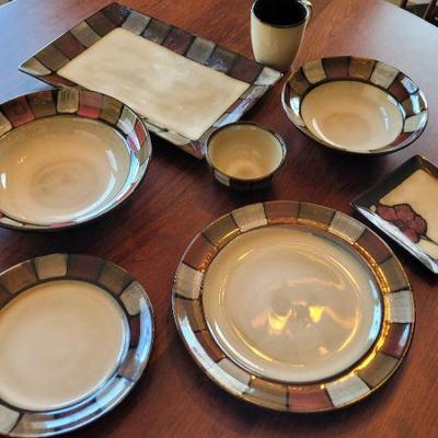 Pfaltzgraff 8 piece dinnerware set with serving tray and serving bowl.  Plus set of 4 desert plates and desert bowls.