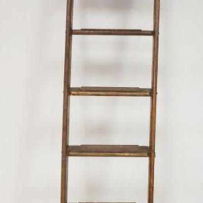 1165	ANTIQUE OAK STORE ROLLING LADDER W/WHEELS ON TOP AND ON BASE, APPROXIMATELY 26 IN X 93 IN HIGH
