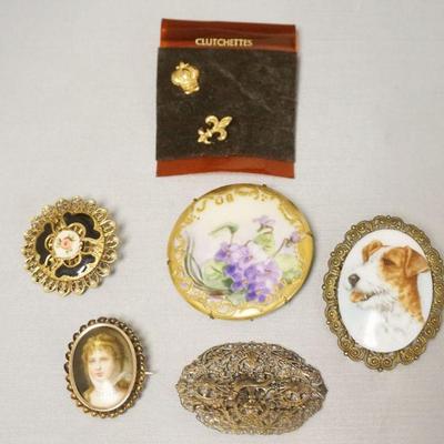 1225	ASSORTED VINTAGE PINS INCLUDING CAMEO AND CLUTCHETTES
