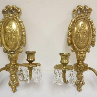 1001	PAIR OF ORNATE SOLID BRASS CANDLE SCONCES, EACH APPROXIMATELY 13 1/2 IN X 9 IN
