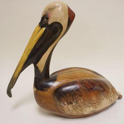 1014	LARGE CARVED WOOD PELICAN, SIGNED B H, APPROXIMATELY 23 IN X 10 IN X 18 IN H
