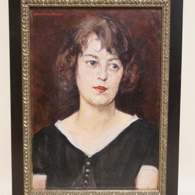 1135	ALBERT JEAN ALDOLPHO (1865-1940) OIL PAINTING ON BOARD, PORTRAIT OF DORIS JEROE, ANOTATED ON BACK *OWNED BY WALTER E BAUM MAY 145,...