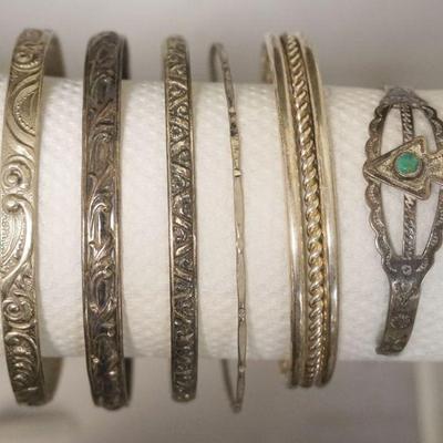 1250	STERLING SILVER BRACELET ASSORTMENT, INCLUDING MEXICO AND TURQUOISE, 2.0 TOZ
