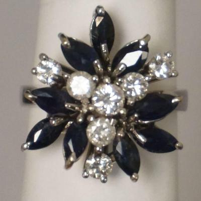 1281	DIAMOND AND SAPHIRE RING MARKED 750, SIZE 5 1/2, 4.6 DWT WITH STONES
