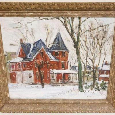 1131	OIL PAINTING ON CANVAS, STREET SCENE, APPROXIMATELY 17 1/2 IN X 20 IN OVERALL
