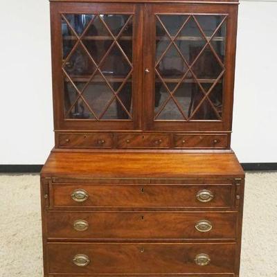 1183	MAHOGANY FEDERAL 2 PART SECRETARY DESK, TOP HAVING 2 DOORS W/INDIVIDUAL PANES, APPROXIMATELY 38 IN X 19 IN X 72 IN HIGH

