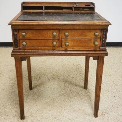 1163	VICTORIAN 4 DRAWER STORE CLERKS DESK W/FLIP TOP DESK LID & INKWELL RECEPTICAL, APPROXIMATELY 30 IN X 22 IN X 44 IN HIGH

