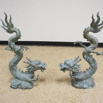 1171	2 BRONZE ASIAN GARDEN DRAGONS, EACH APPROXIMATELY 35 IN HIGH

