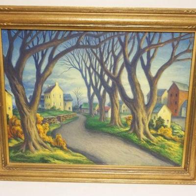 1129	R.A.D. MILLER (1905-1966) AMERICAN *BUCKS COUNTY* OIL PAINTING ON CANVAS *PRALLSVILLE MILL-STOCKTON