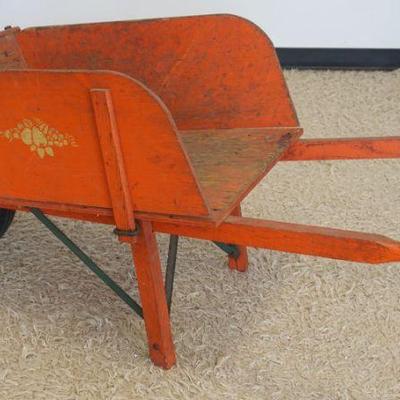 1206	COUNTRY WOOD PAINT DECORATED WHEEL BARROW, APPROXIMATELY 27 IN X 62 IN X 26 IN H, WITH REMOVABLE SIDES
