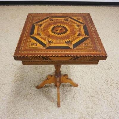 1162	VICTORIAN STAR INLAID LAMP TABLE, APPROXIMATELY 22 IN SQUARE X 32 IN HIGH
