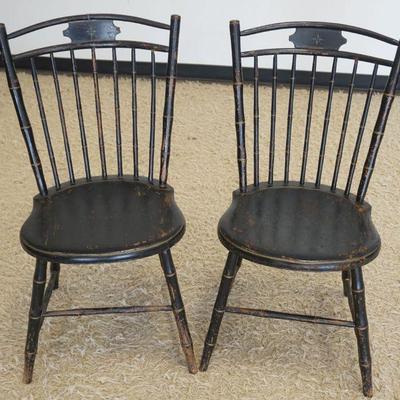 1200	PAIR OF ANTIQUE WINDSOR CHAIRS WITH EBONIZED FINISH AND STENCILING
