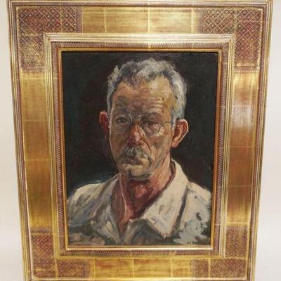 1134	WALTER BAUM AMERICAN (1884-1956) NEW HOPE BUCKS CO PA OIL PAINTING ON BOARD *SELF PORTRAIT* AUGUST 1947, APPROXIMATELY 20 IN X 24 IN...