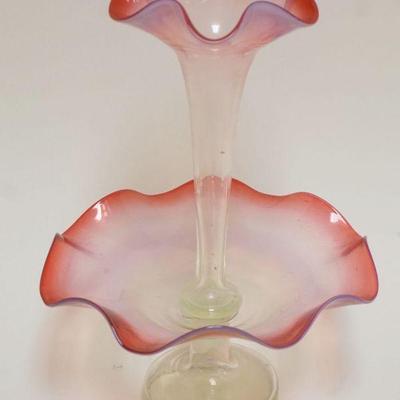 1017	VICTORIAN CRANBERRY OPALESCENT BLOWN ART GLASS EPERGNE, APPROXIMATELY 12 1/2 IN H
