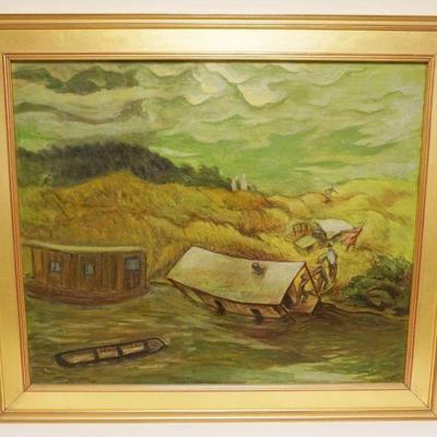 1125	LEROY FLINT AMERICAN (1909-1990) OIL PAINTING ON CANVAS *JOHNSTOWN FLOOD* 1939, APPROXIMATELY 31 IN X 38 IN
