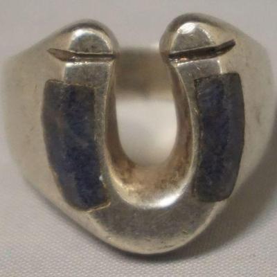 1260	MENS MEXICO STERLING SILVER HORSE SHOE RING WITH STONES, APPROXIMATE SIZE 12 1/2
