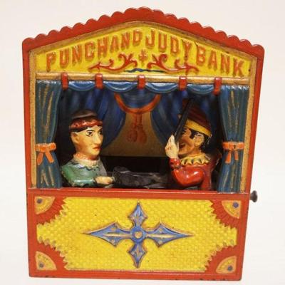 1087	ANTIQUE CAST IRON MECHANICAL *PUNCH  & JUDY*, APPROXIMATELY 2 1/4 IN X 6 1/4 IN X 7 1/2 IN

