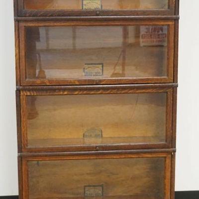 1156	4 SECTION OAK GLOBE WERNICKE BARRISTER BOOKCASE  W/LOWER DRAWER AT BASE, 3-299-12 1/4, 1-299-10 1/4, APPROXIMATELY 34 IN X 12 IN X...